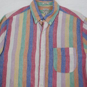J Crew Shirt Men medium Baird McNutt Irish Linen Stripe Button Down Short Sleeve